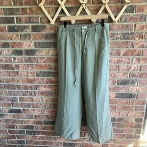 { JUST LIVING } Olive Green Wide Leg Linen Pants